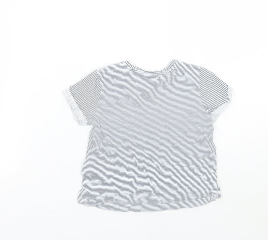 Girls White Striped Basic T-Shirt Size 6-9 Months