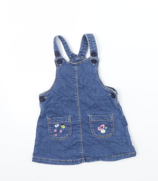 Matalan Girls Blue Floral Pinafore/Dungaree Dress Size 18 Months