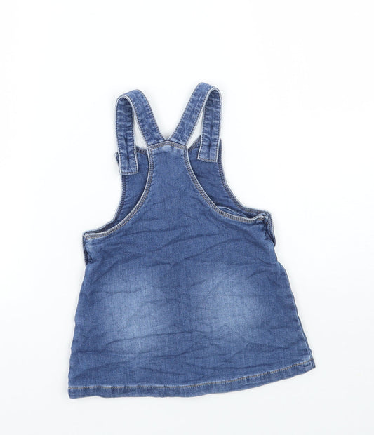 Matalan Girls Blue Floral Pinafore/Dungaree Dress Size 18 Months