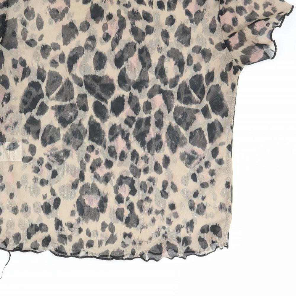 Carpe Diem Womens Brown Animal Print Cropped T-Shirt Size S