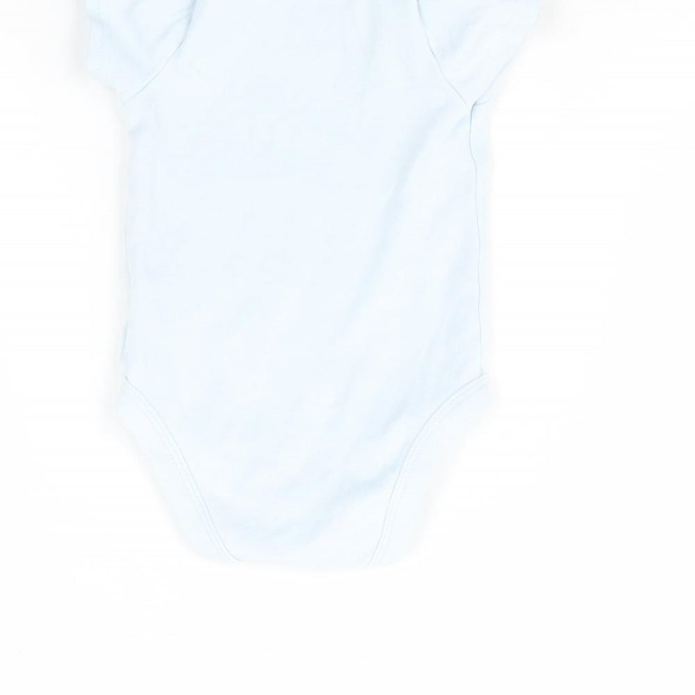 Brand and care label for mamas & papas Baby Blue Babygrow One-Piece, size 3-6, Months