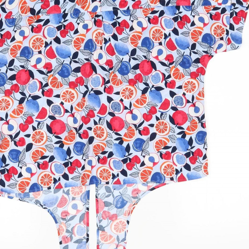 M&S Womens Blue Floral Basic Blouse Size 12 - with ties