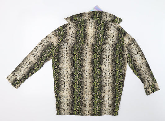 Missguided Womens Green Animal Print Basic Blouse Size 8