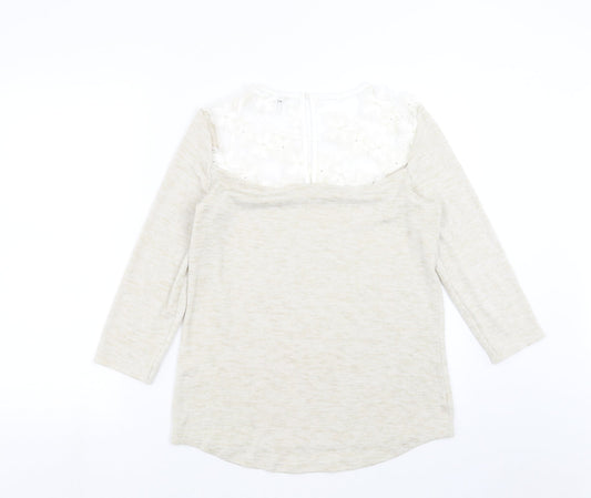 TU Womens Beige Knit Pullover Jumper Size 8 - floral neck detail