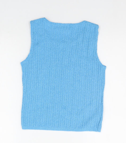 bertertex Womens Blue Houndstooth Henley Jumper Size 14