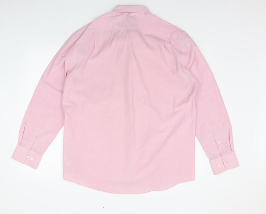 Mens UK Size 17 DEBNHAMS Pink Button-Up Long Sleeve Casual Shirt