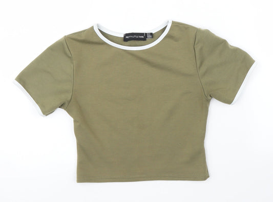 Womens UK Size 4 PRETTYLITTLETHING Green Ringer T-Shirt