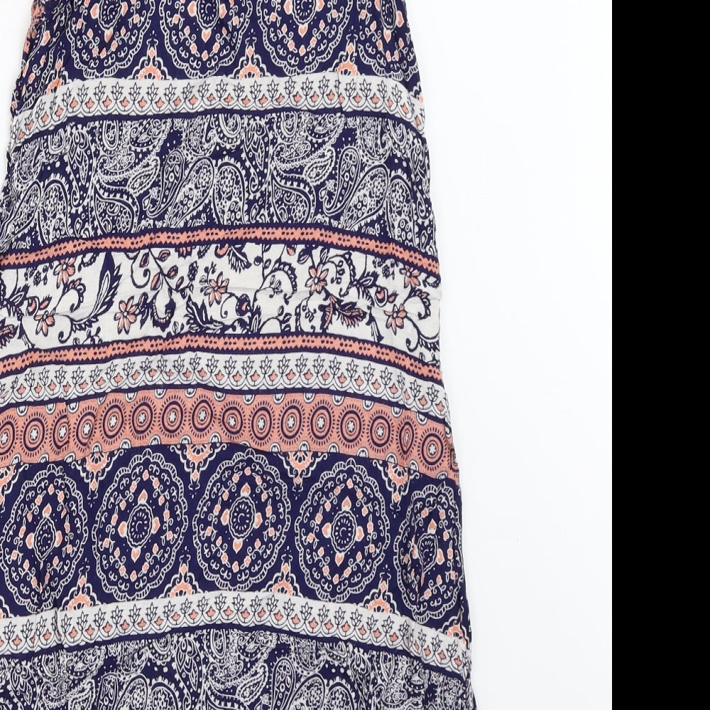 Brand and care label for Atmosphere women’s blue geometric tank dress, size UK 8