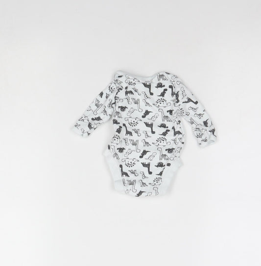 George Baby White Animal Print Babygrow One-Piece Size 0-3 Months - Dinosaur