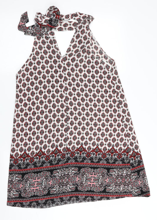 Lola May Womens Black Floral A-Line Size 8 - Tie Neck