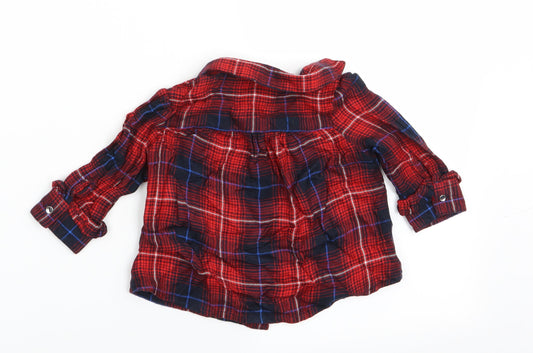River Island Mini Girls Red Check Basic Blouse Size 0-3 Months - Frilled Cuffs