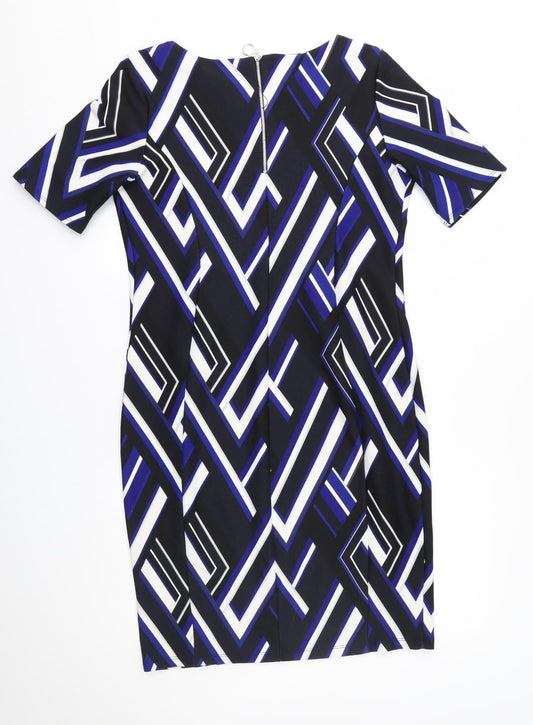 Dorothy Perkins Womens Blue Geometric Sheath Size 14