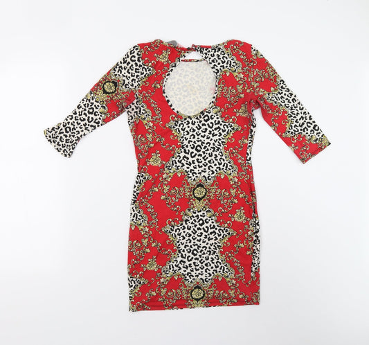 Lipsy Womens Red Geometric Bodycon Size 12