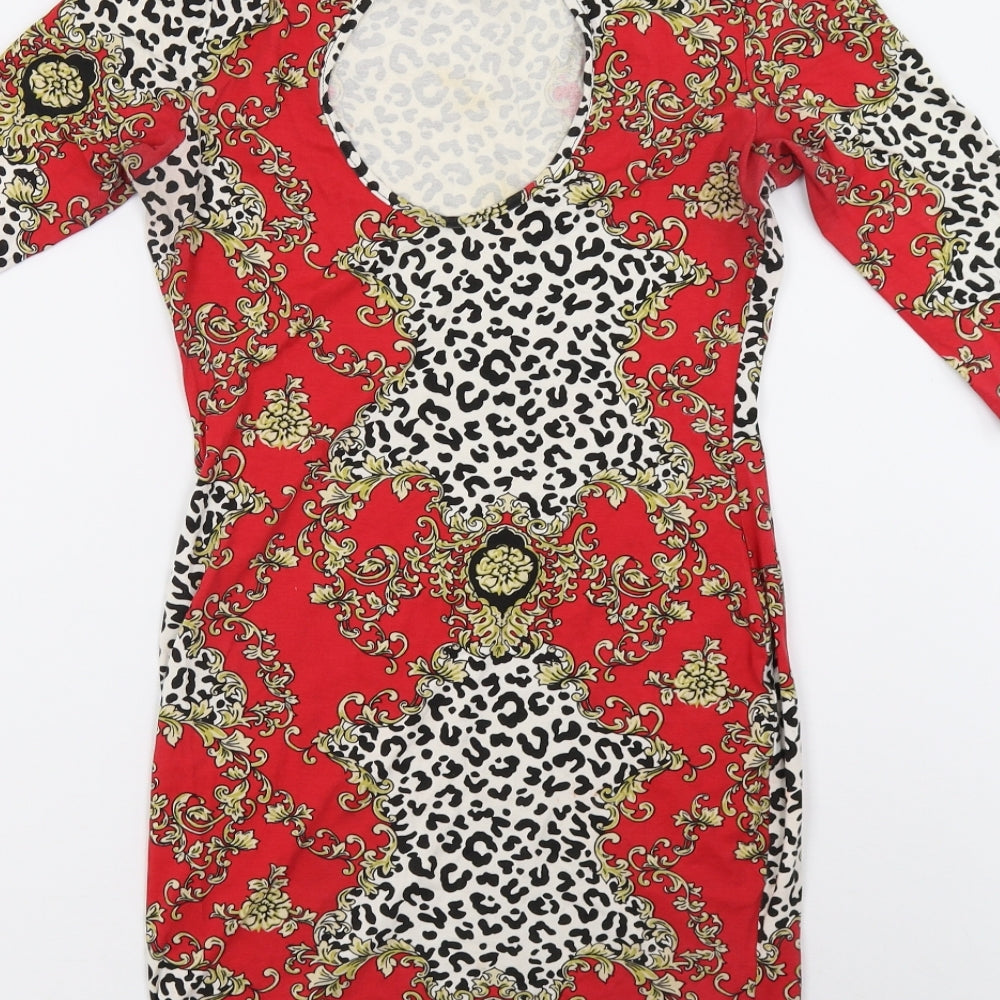 Lipsy Womens Red Geometric Bodycon Size 12