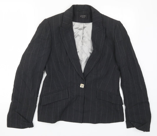 Additional front view of Principles women’s grey striped jacket suit jacket, size UK 10