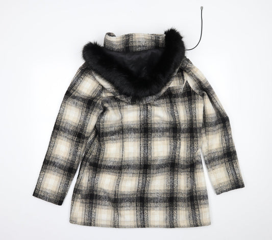 Bellfield Womens Beige Plaid Overcoat Coat Size M