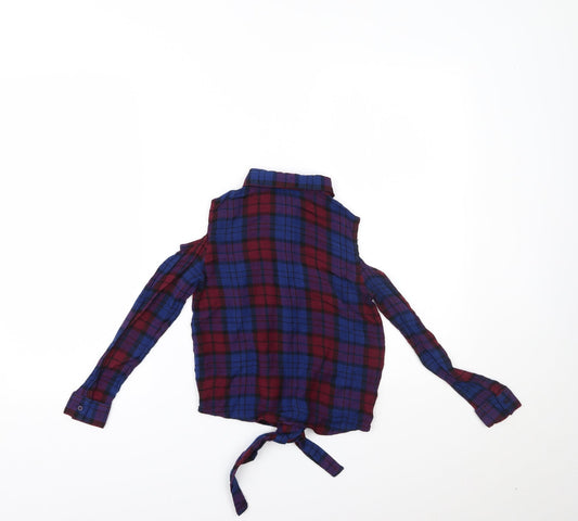 Cosmic Kids Girls Blue Plaid Basic Blouse Size 8 Years
