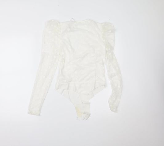 Missguided Womens White Polka Dot  Bodysuit One-Piece Size 10