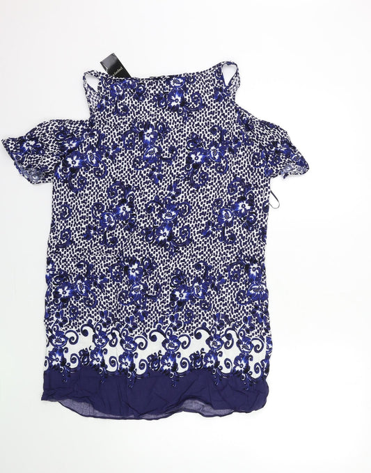 Papaya Womens Blue Floral Basic Blouse Size 12