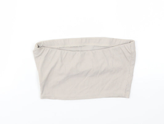 Boohoo Womens Beige Cropped T-Shirt Size 8