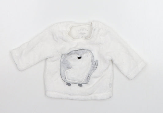 F&F Baby White Solid Pyjama Top Size 0-3 Months - animal print detail