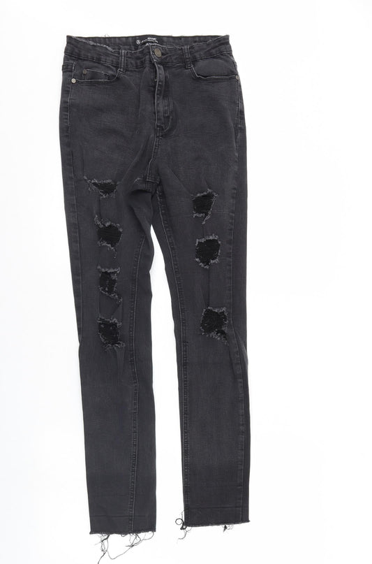 Additional front view of Missguided women’s black denim skinny jeans, size UK 10, 31-inch leg
