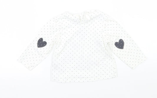 Marks and Spencer Girls White Polka Dot Basic T-Shirt Size 12 Months