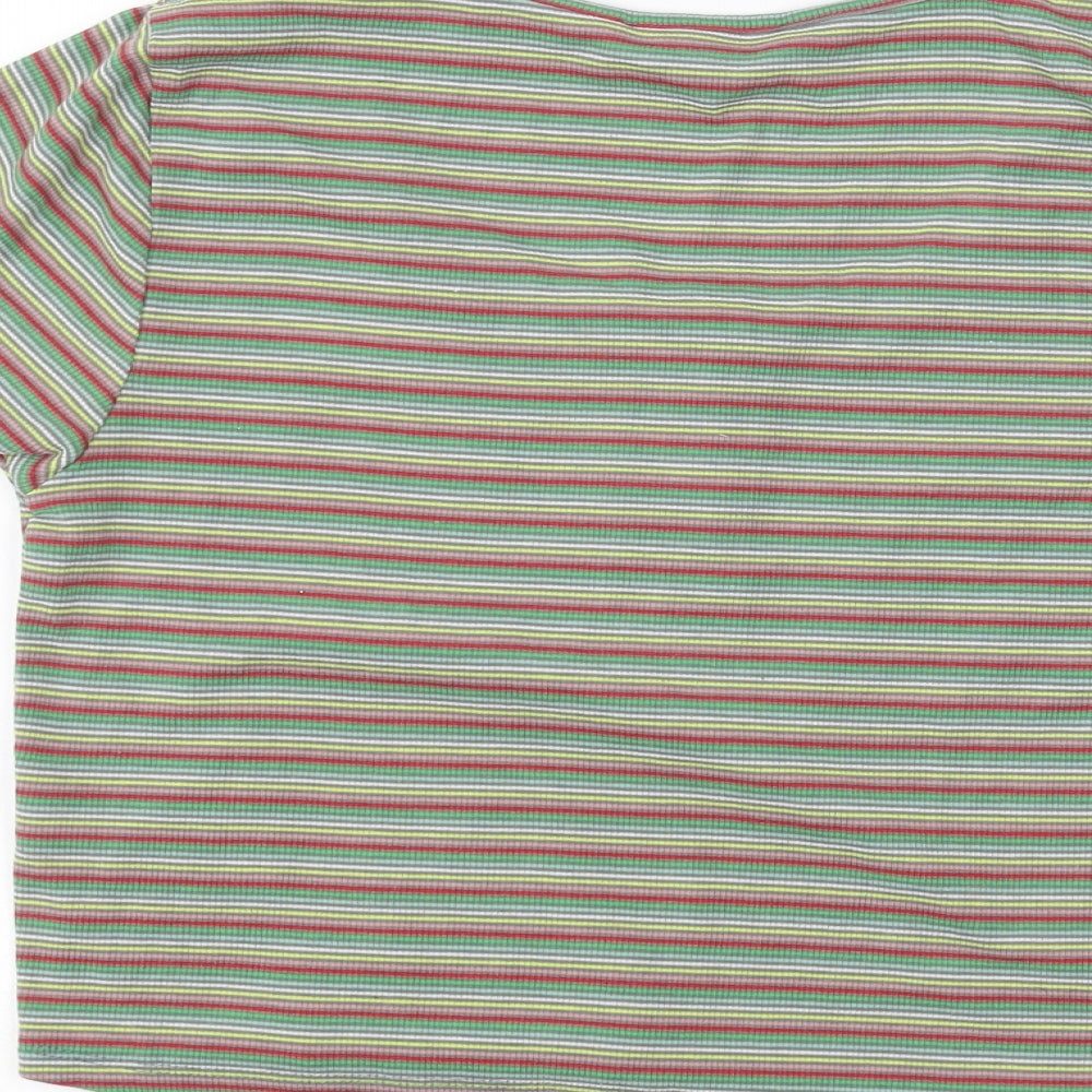 Primark Womens Green Striped Basic T-Shirt Size M