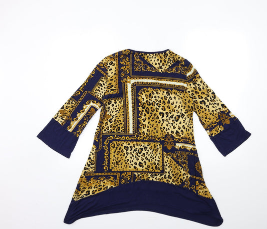 George Womens Blue Animal Print Basic Blouse Size 8