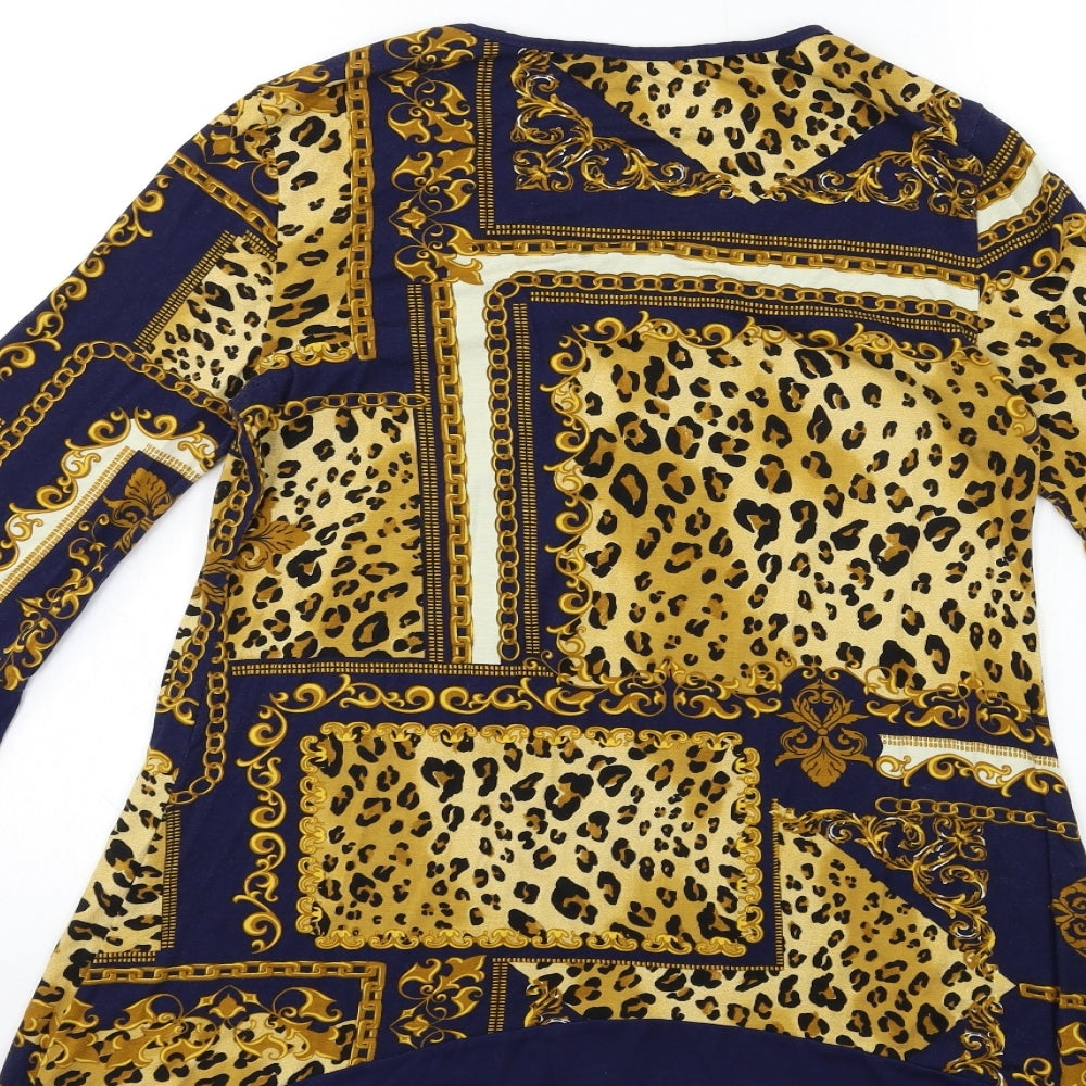 George Womens Blue Animal Print Basic Blouse Size 8