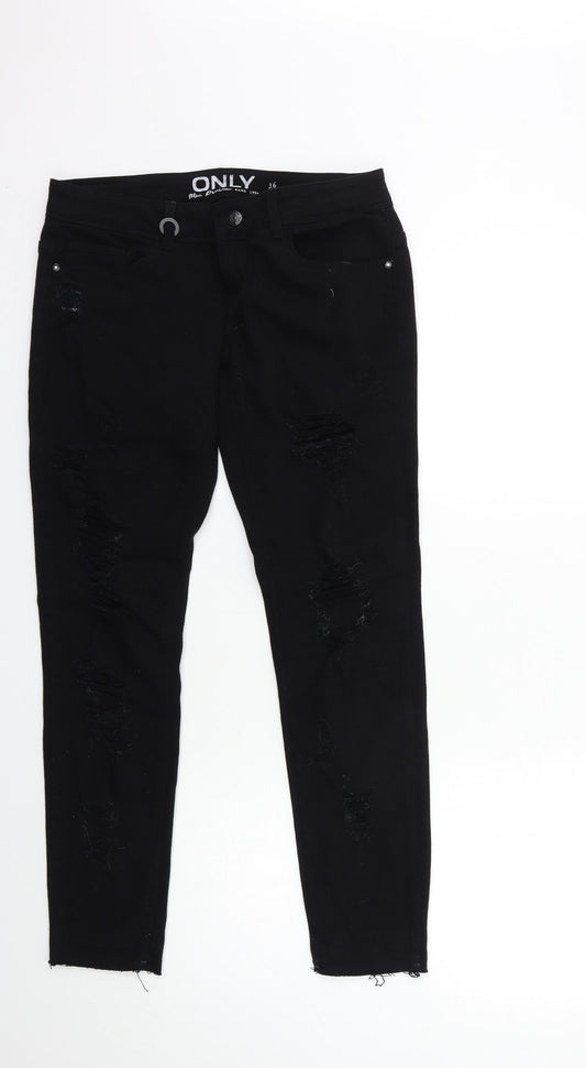 Additional front view of Only women’s black denim skinny jeans, size UK 8, 29-inch leg