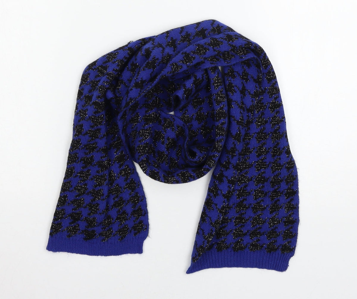 Preworn Womens Blue Houndstooth Knit Scarf