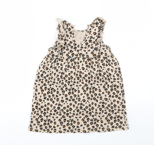 H&M Girls Brown Animal Print Fit & Flare Size 3-4 Years