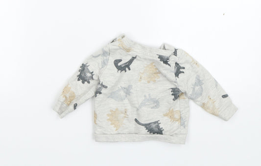 TU Boys Grey Pullover Jumper Size 0-3 Months - Dinosaurs