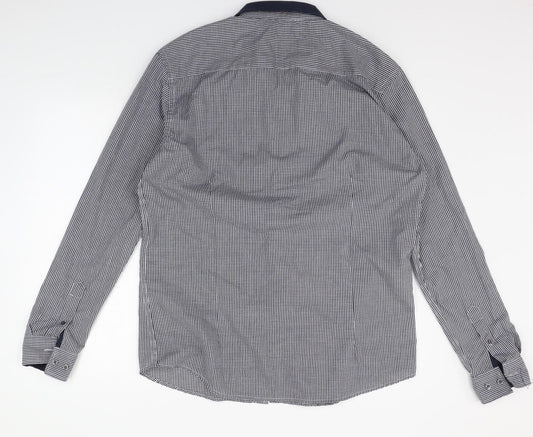 Retro Fire Mens Blue Check Button-Up Size XL