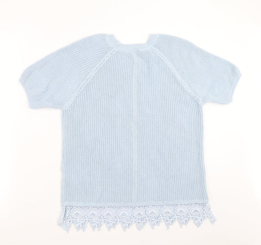 F&F Womens Blue Knit Pullover Jumper Size 12 - crochet hem