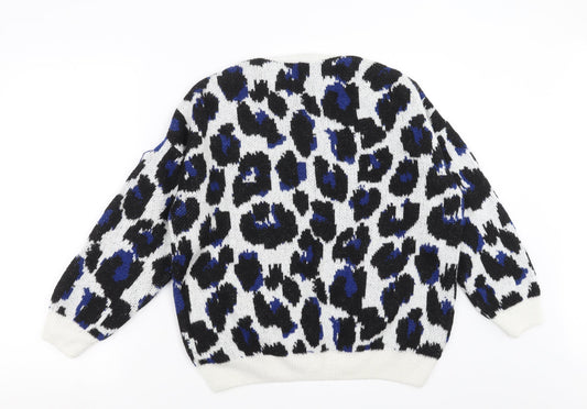 George Womens White Geometric Knit Pullover Jumper Size L - sequins