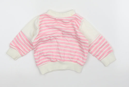 Preworn Girls Pink Striped Pullover Jumper Size 3-6 Months