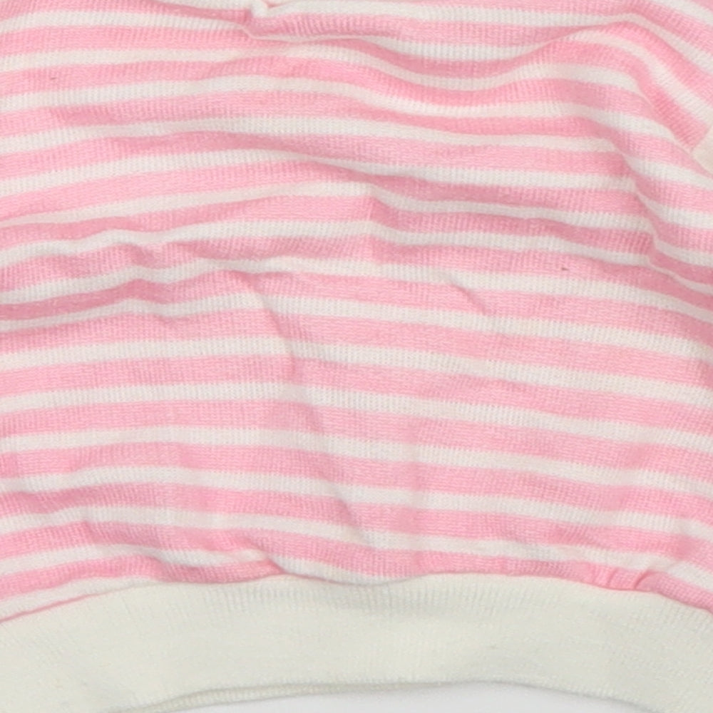 Brand and care label for Preworn girls’ pink striped jumper, size 3-6, months