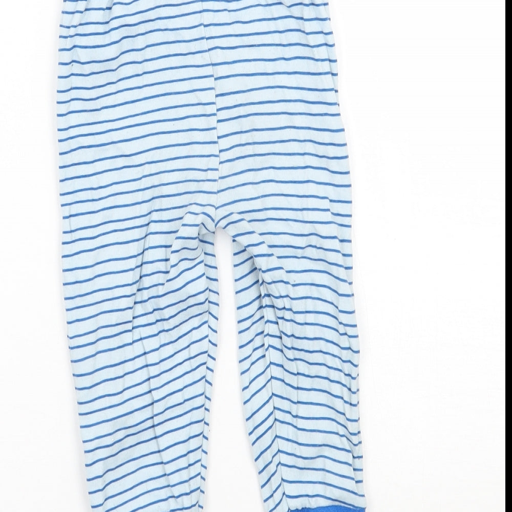 Brand and care label for Disney boys’ blue striped capri trousers, size 12, months
