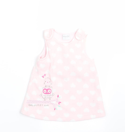 Miniclub Girls Pink Pinafore/Dungaree Dress Size 0-3 Months - Owl Logo & Hearts