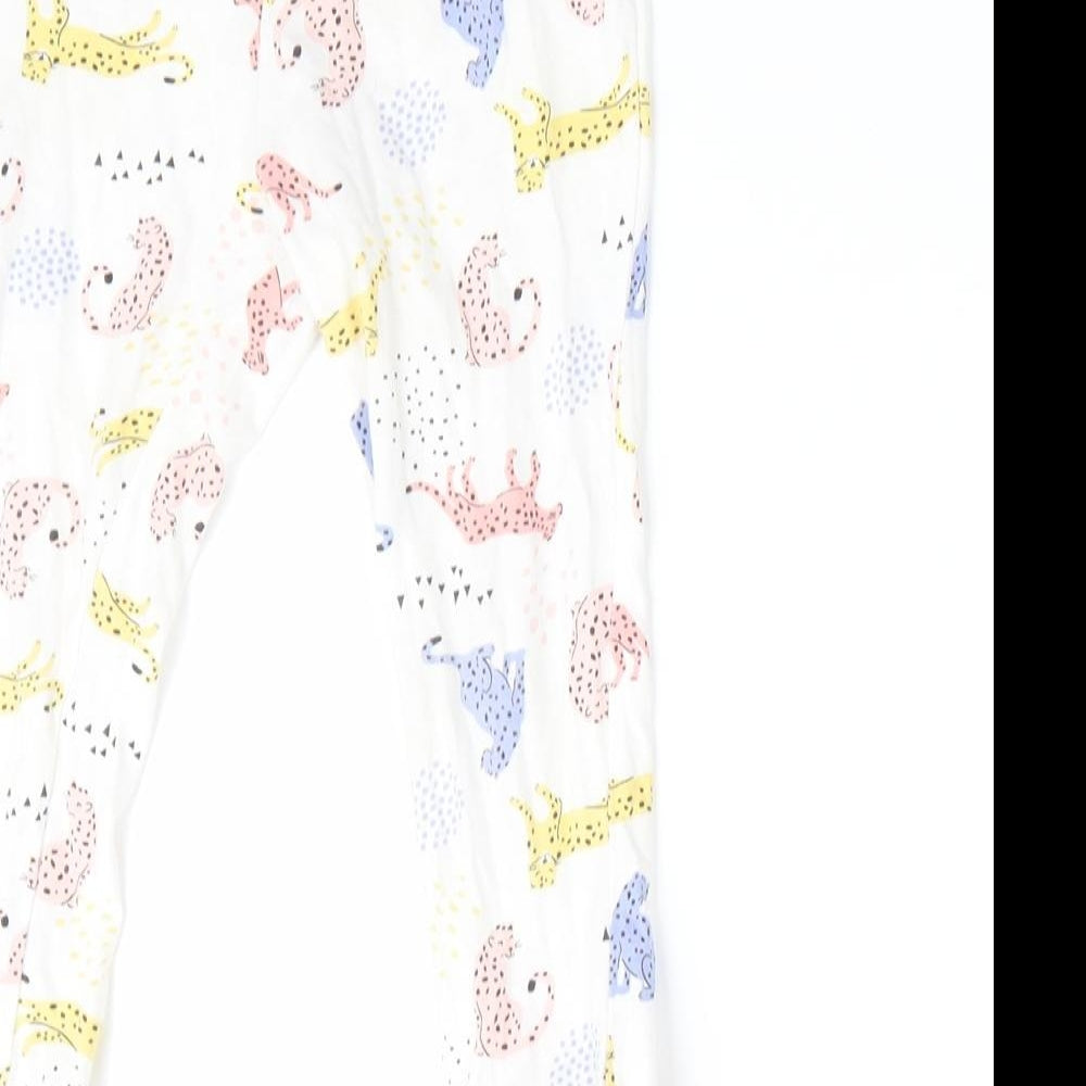 Florence and Fred Girls White Animal Print Pyjama Pants Size 2-3 Years - Big Cat print - elastic waist
