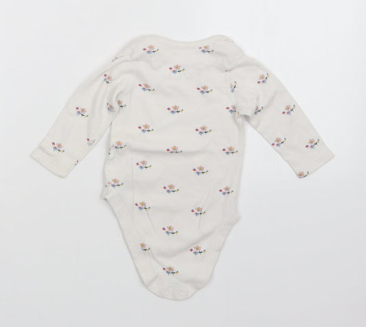 M&S Girls White Floral Babygrow One-Piece Size 9-12 Months