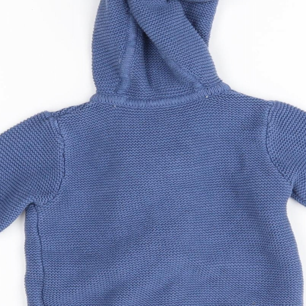 Brand and care label for Mothercare Baby Blue Cardigan Jumper, size 0-3, Months