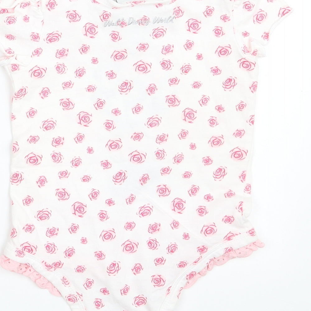 Disney Girls White Floral Babygrow One-Piece Size 12-18 Months - Minnie Mouse