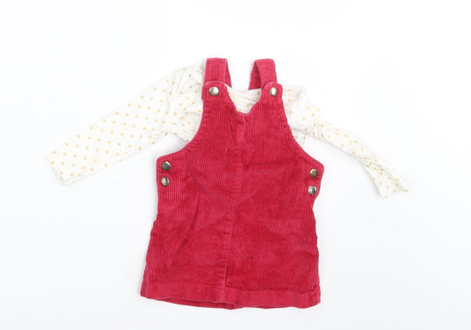F&F Girls Pink Polka Dot Corduroy Pinafore/Dungaree Dress Size 3-6 Months