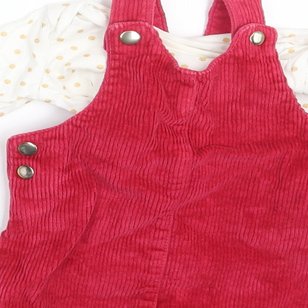 F&F Girls Pink Polka Dot Corduroy Pinafore/Dungaree Dress Size 3-6 Months