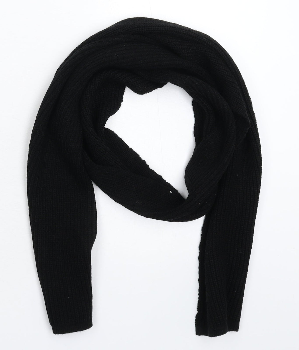 Front view of Preworn unisex black knit scarf one size