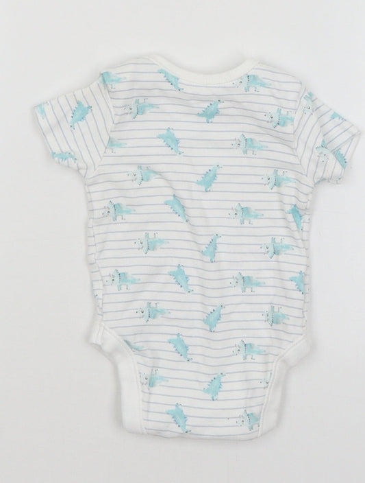 George Baby White Striped Romper One-Piece Size 3-6 Months - Dinosaurs
