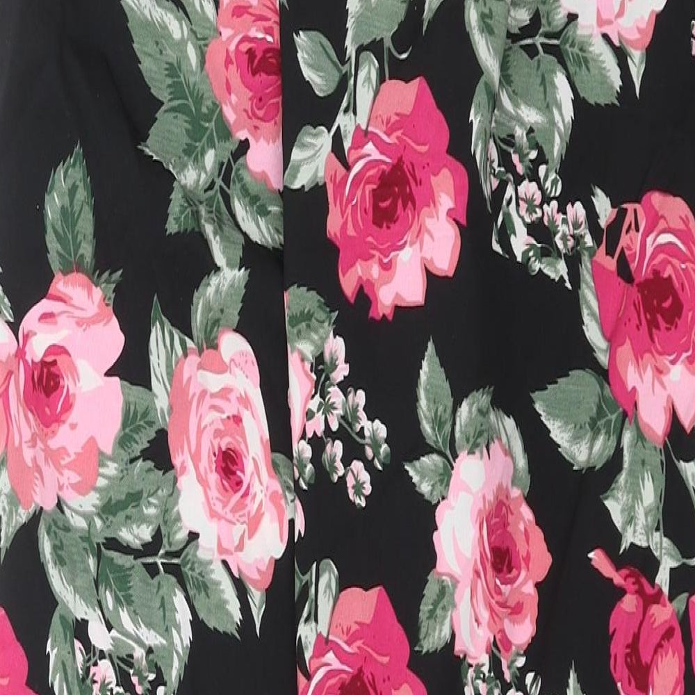 The Gud Look Womens Black Floral Trousers Size 10 L30 in
